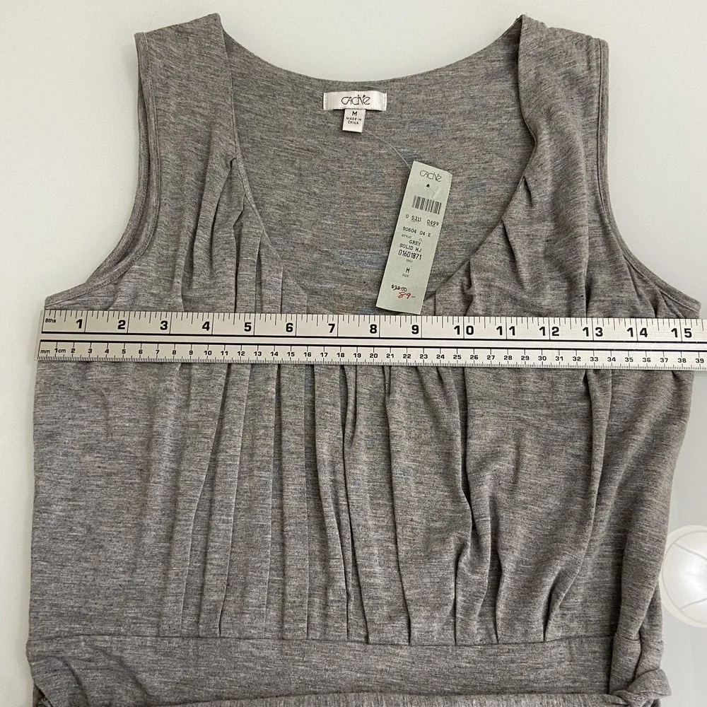 Cache Women's Grey Sleeveless Jersey Dress Size Medium‎ New Belted Knee Length - Picture 6 of 9
